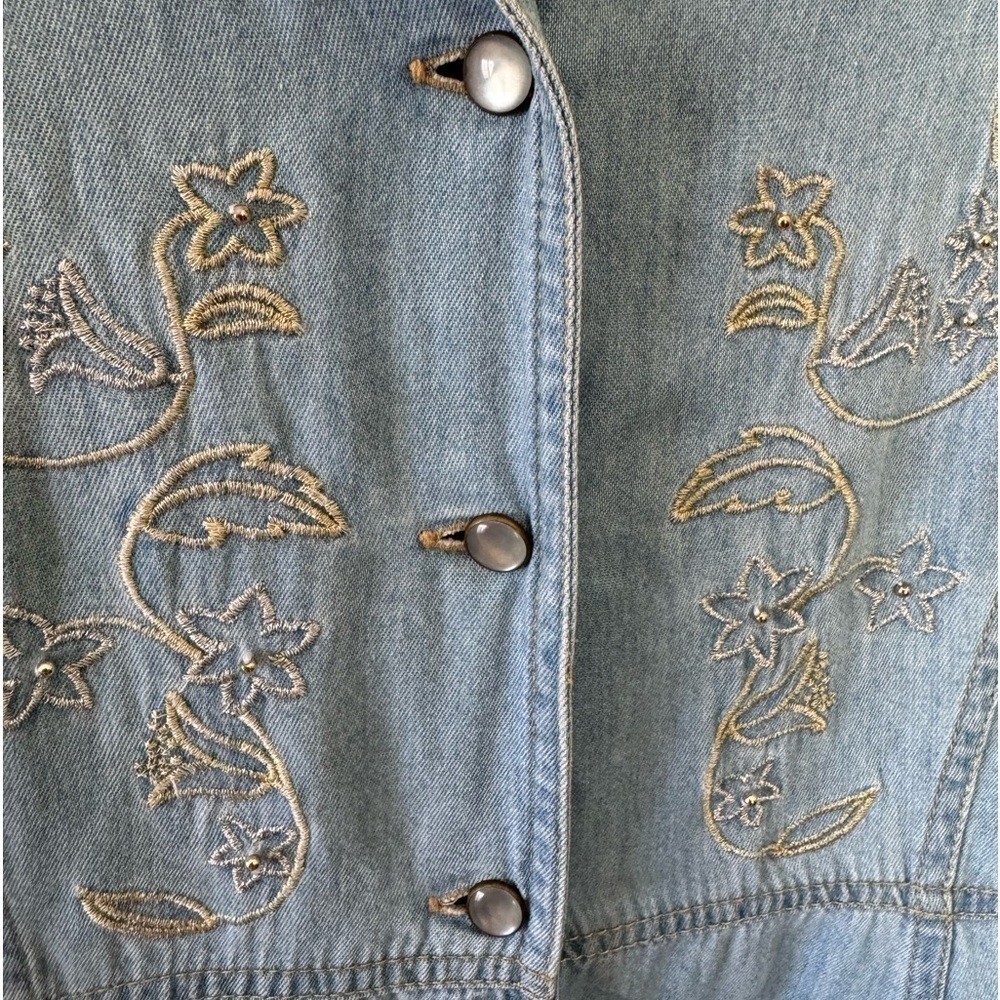 Vintage LizWear Denim Maxi Dress embroidered Pear buttons country western - Picture 9 of 13